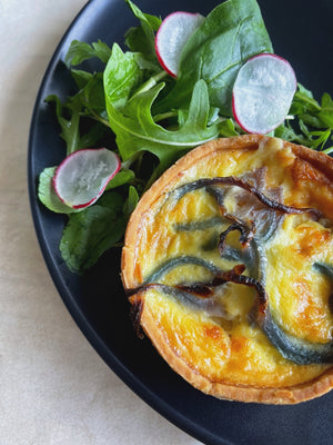 
            
                Load image into Gallery viewer, Cheese &amp;amp; Onion Quiche with Wheat Free Pastry
            
        